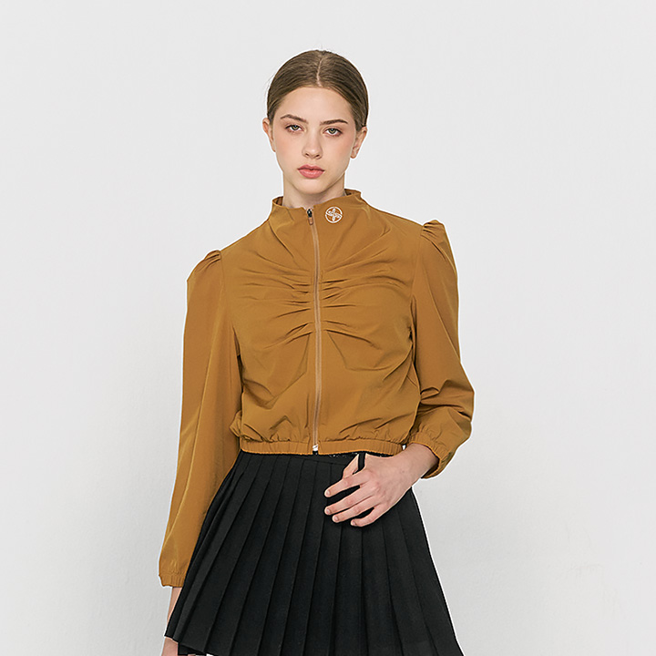 GO5009G Shirring Wind Blouse Zip-Up Top