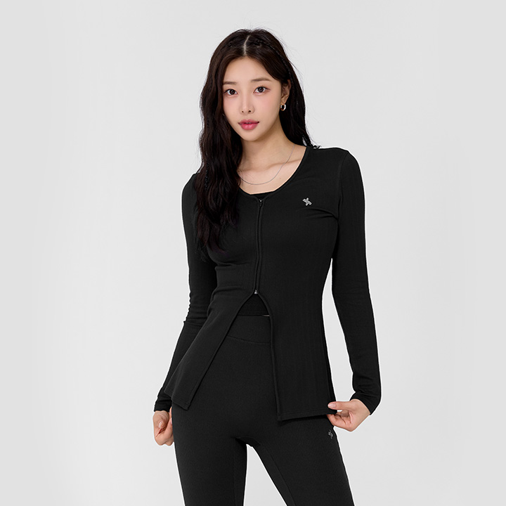 XTFCD02H3 Ribbed Zip up cover cardigan Black Top