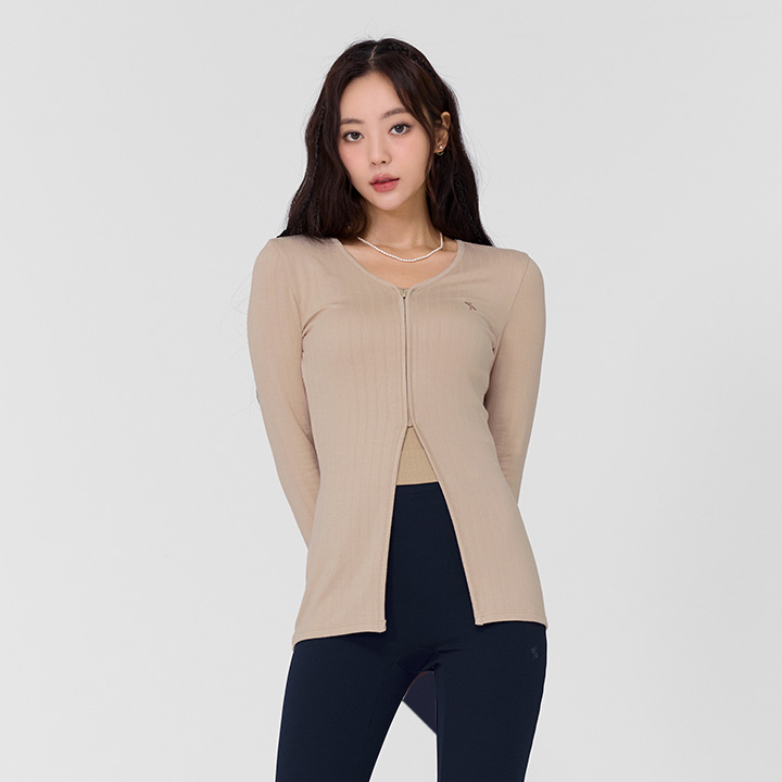XTFCD02H3 Ribbed Zip up Cover Cardigan Indi Beige Top