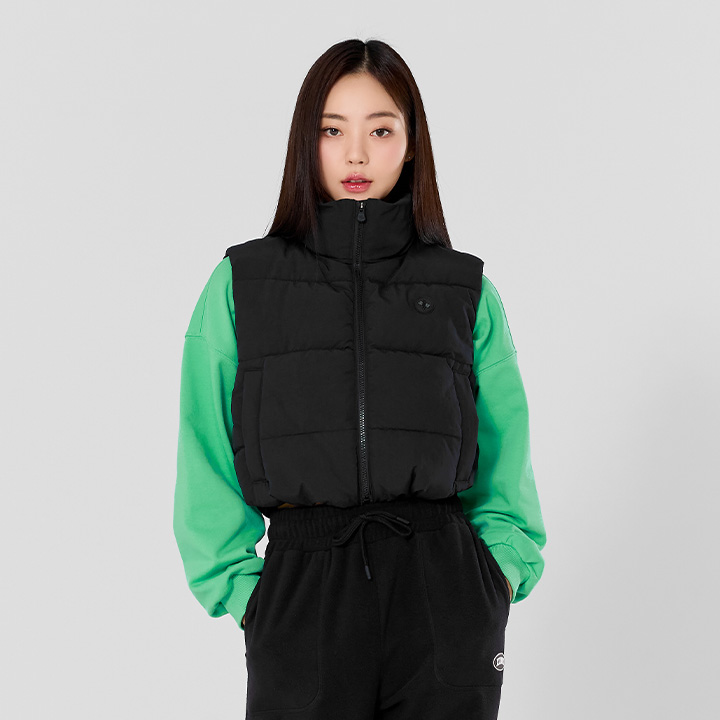 XTFVT02H4 High Neck Crop Padding Vest Black Top