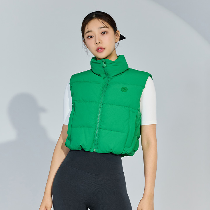 XTFVT02H4 High Neck Crop Padding Vest Green Top