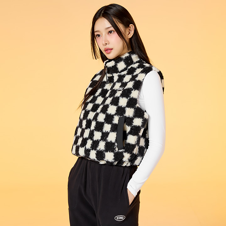 XTFVT01H4 Checker Fleece Reversible Vest Black Top