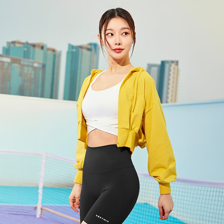 XTFHJ01J1 Crop Hood Zip Up Mandarin Yellow