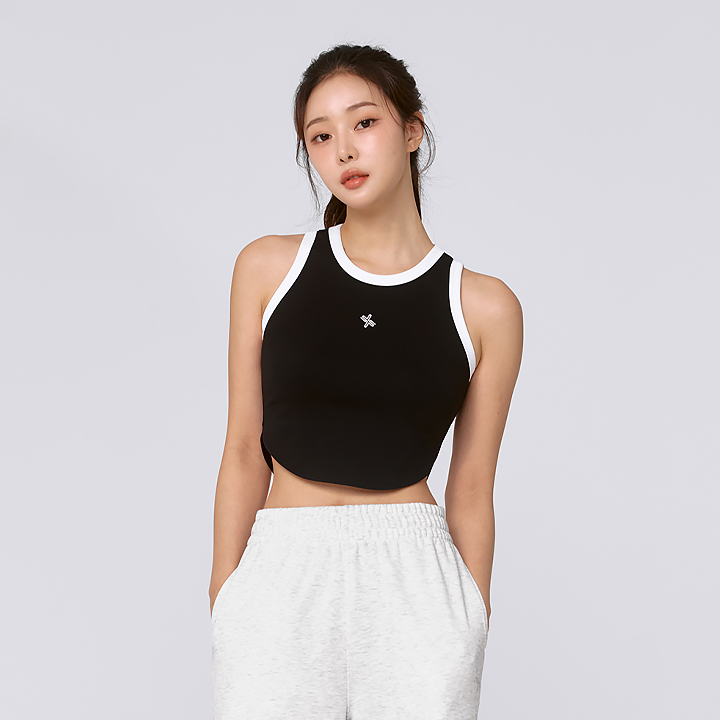 XTFSL07J3 Smooth Cotton Color-Block Sleeveless Black Top