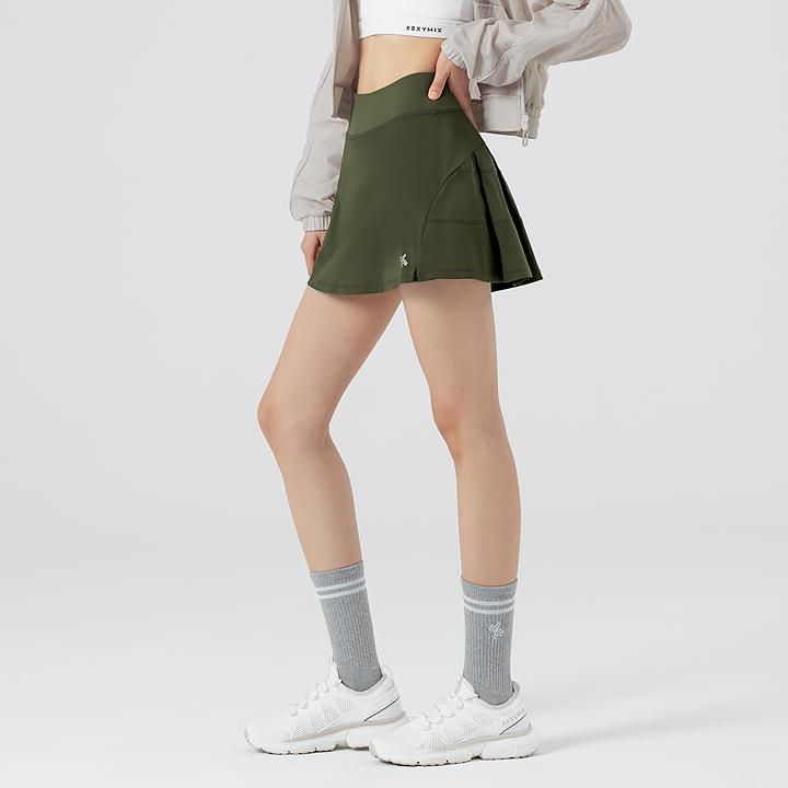 XFK2RK1102 Back Pleats Skirt Breeze Khaki Castle BOTTOM