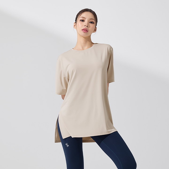 XFK3TS1002 Icefeather Light Loose-Fit Short Sleeve Cool Wax Beige TOP