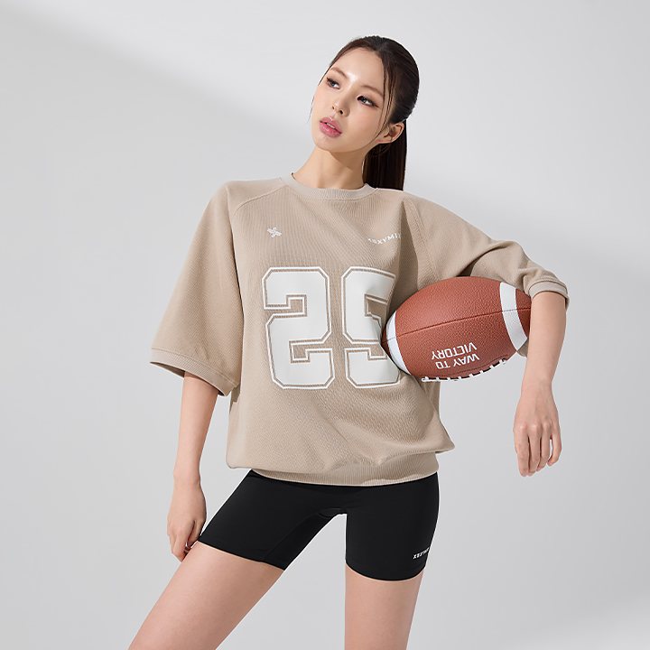 XFK3TS1102 Rugby Dual Oversized Short-Sleeve Nutty Beige top