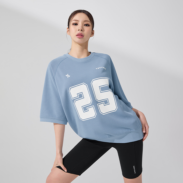 XFK3TS1102 Rugby Dual Oversized Short-Sleeve Mountain Blue top