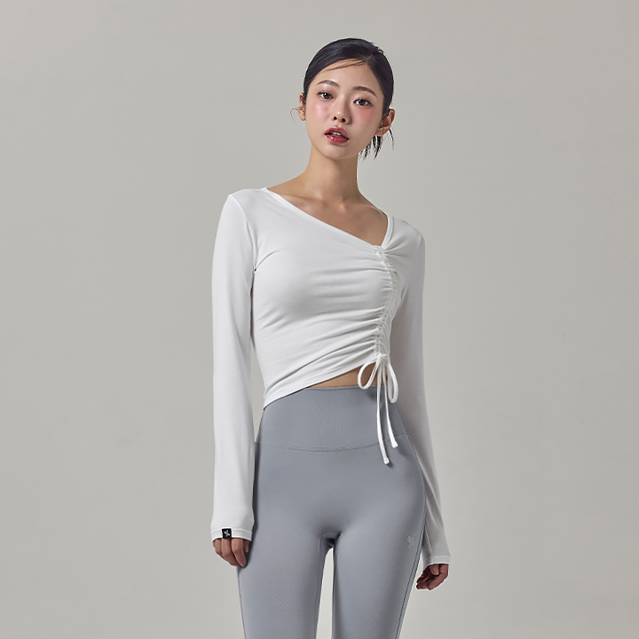 XFK3TL1112 Unbalanced Neck Shirring Long Ivory TOP