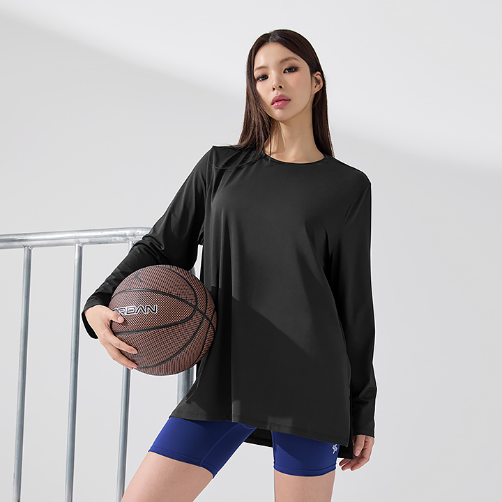 XFK3TL1005 Ice Feather light loose fit Long Black TOP