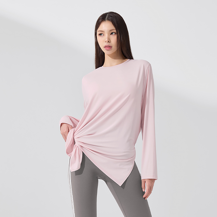 XFK3TL1005 Ice Feather light loose fit Long Misty Pink TOP