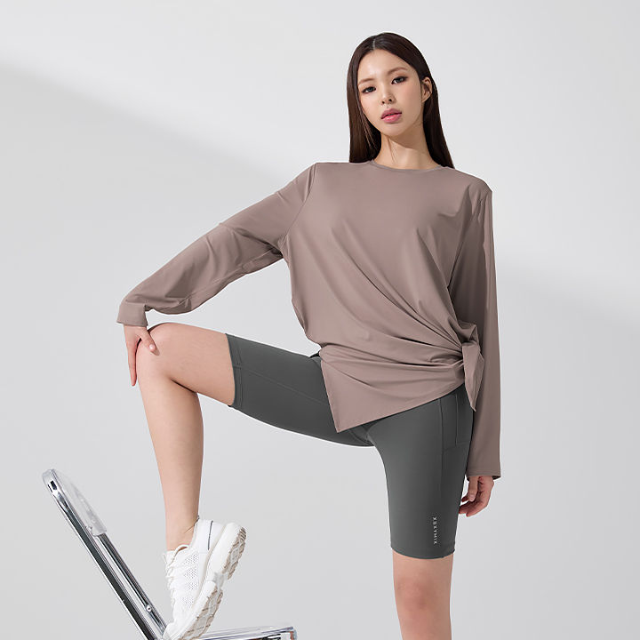 XFK3TL1005 Ice Feather light loose fit Long Mushroom Blush TOP