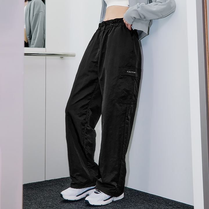 XFK3PT1104 Woven string Cargo Wide Pants Black BOTTOM