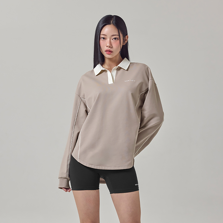 XFK3QL1102 color combination Kara piping loose fit Long Cocoa Bell TOP