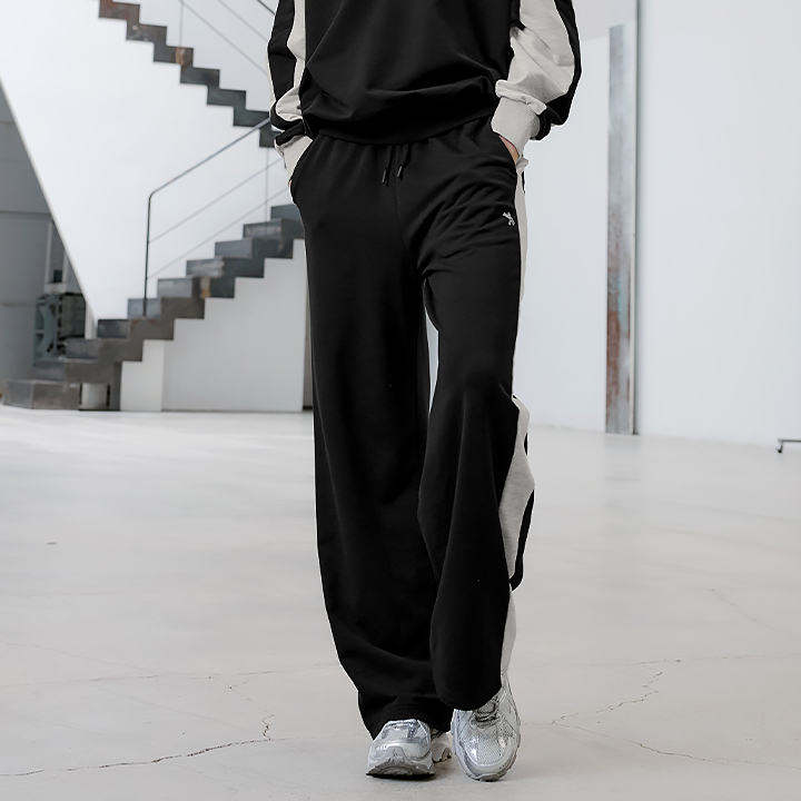 XFK3PT1109 Sporty Track Wide Pants Black BOTTOM