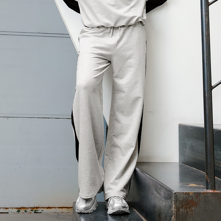 XFK3PT1109 Sporty Track Wide Pants Light Melange BOTTOM