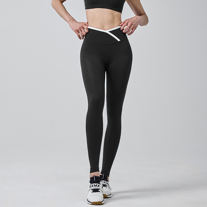 XFK3LL1501 overlap color combination line Leggings Black BOTTOM