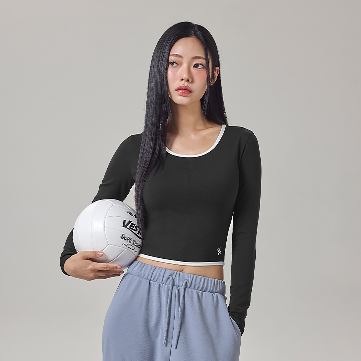 XFK3TL1111 Soft line color combination Long Black TOP