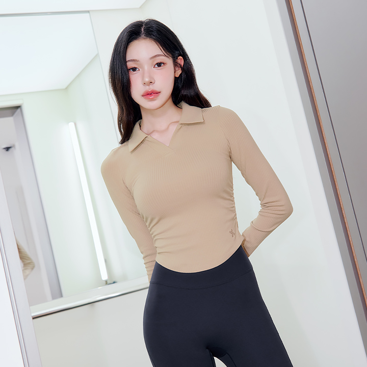 XFK3QL1101 Soft Lip Collar Long sleeve Nutty Beige TOP