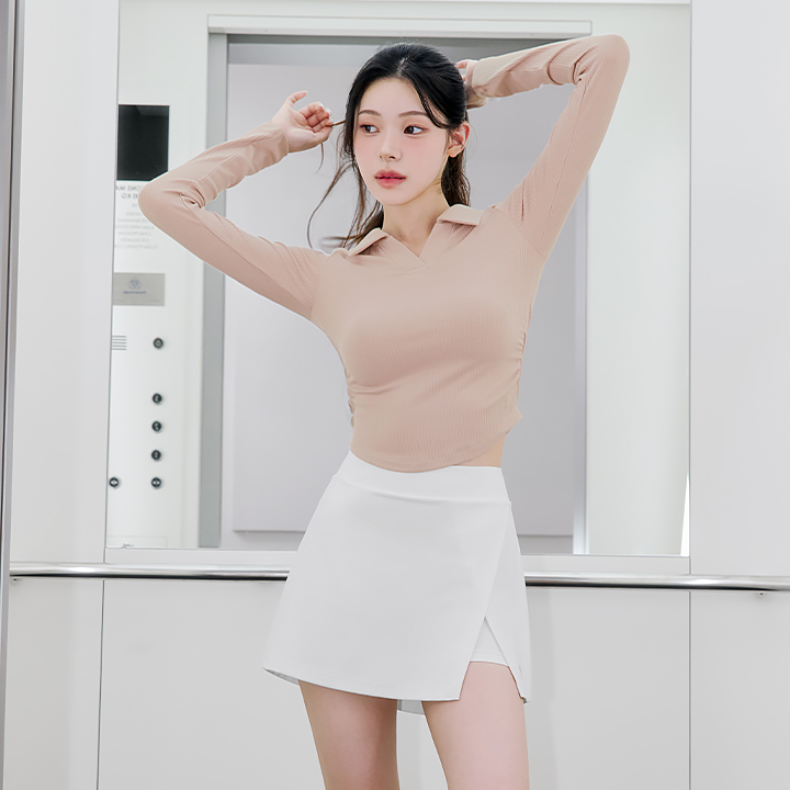 XFK3QL1101 Soft Lip Collar Long sleeve baked pink TOP