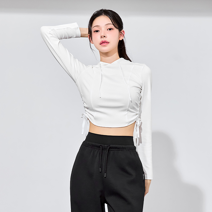 XFK3TL1110 Soft Rib Side String Hoodie Ivory Top