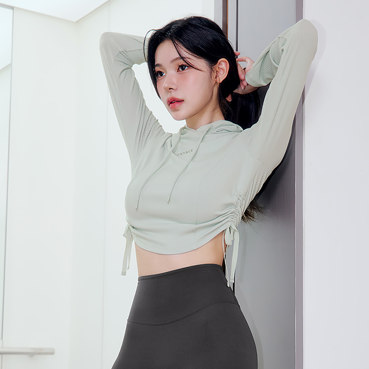 XFK3TL1110 Soft Rib Side String Hoodie Cloy Mint Top