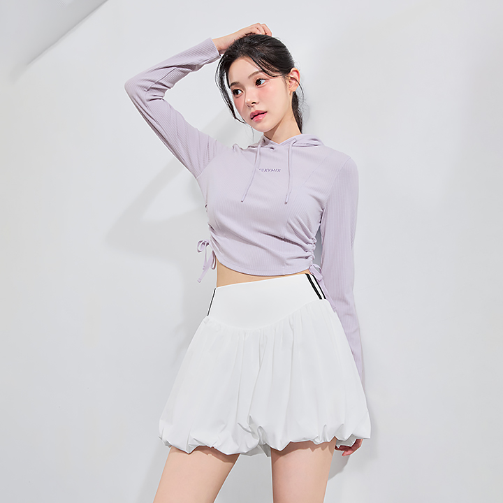 XFK3TL1110 Soft Rib Side String Hoodie Lilac Moment Top
