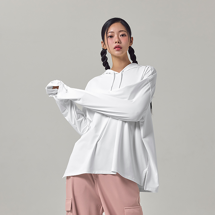 XFK3TL1109 Medium Feather Overfit Hood Long Ivory TOP