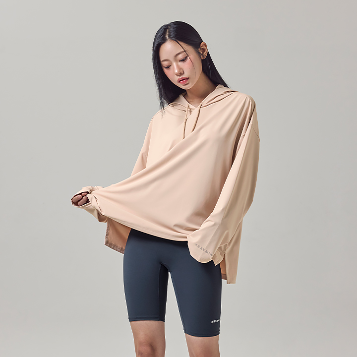 XFK3TL1109 Dium Feather overfit Hood Long Pale Salmon TOP
