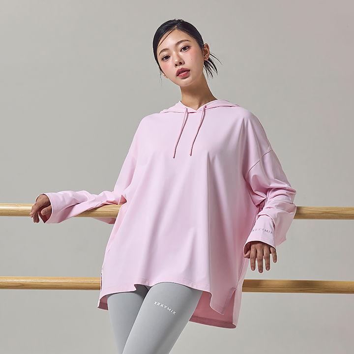 XFK3TL1109 Medium Feather Overfit Hood Long Blur Pink TOP