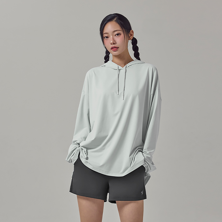 XFK3TL1109 Medium Feather Overfit Hood Long Glowy Mint TOP