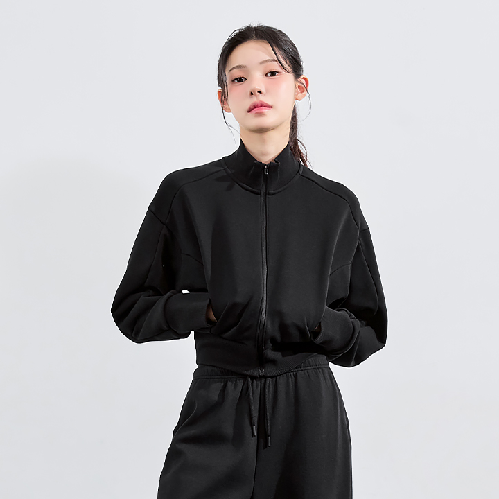 XFK3JL1105 Highneck Curved Zip-up Jacket Black TOP