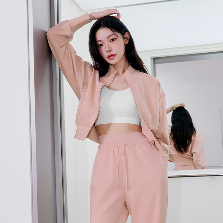 XFK3JL1105 Highneck Curved Zip up Jacket Hershey Pink TOP