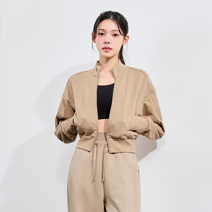XFK3JL1105 Highneck Curved Zip up Jacket Joy Beige TOP