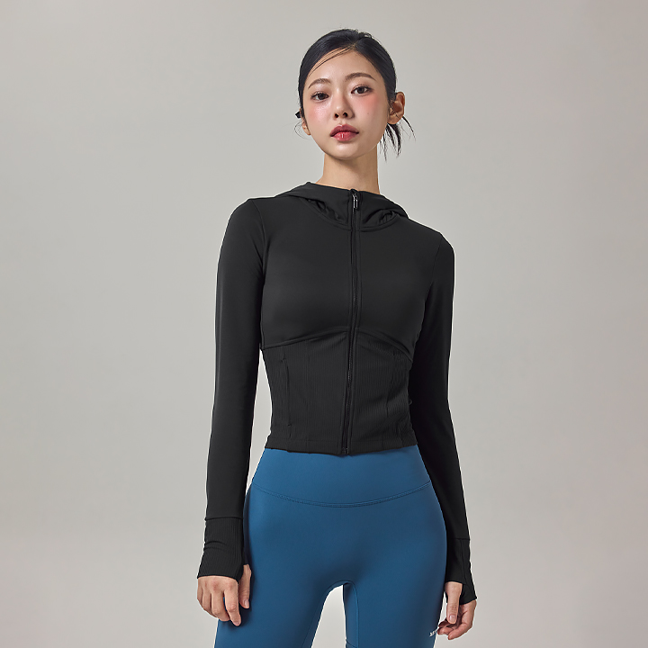 XFK3JL1002 Soft Lipmix Hood Zip-Up Jacket Black TOP