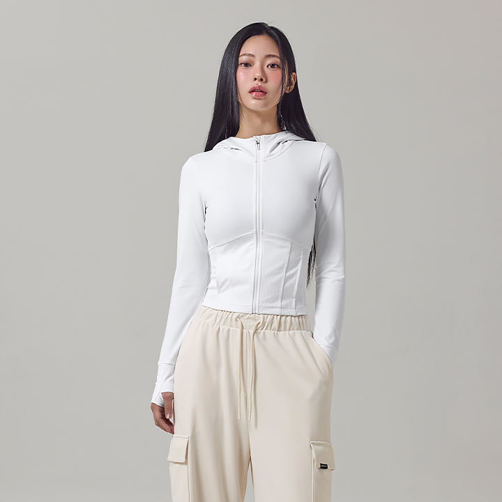XFK3JL1002 Soft Lipmix Hood Zip-Up Jacket ivory TOP