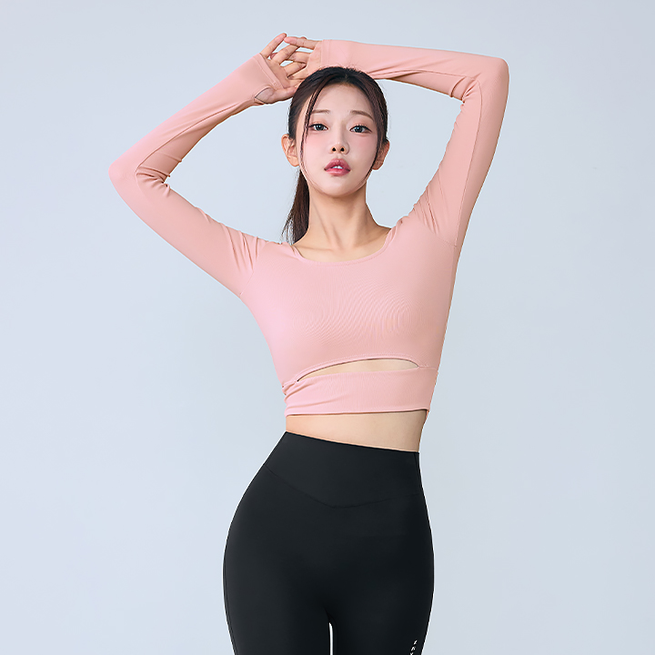 XFK3TL1004 Comfort Square Neck Long Sleeve sugar pink Top