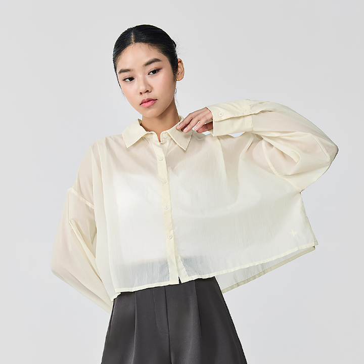 XFK2HC1104 light See-through look Crop Shirt Cream Latte TOP
