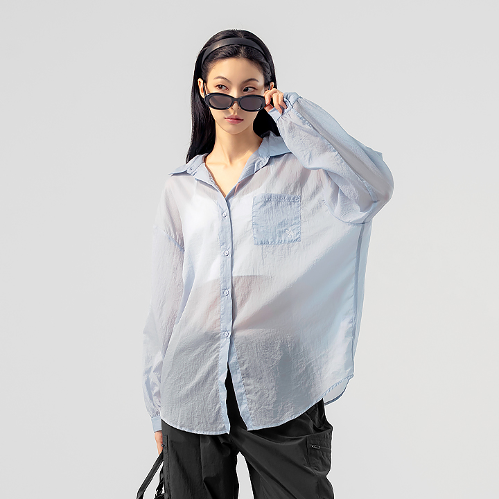 XFK2HC1101 light See-through look loose fit Shirt Blue Dive TOP