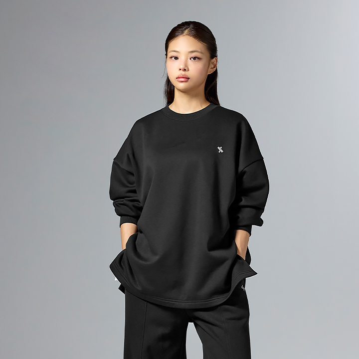 XFK4TL1101 Warm Soft Side Slit Over fit Sweatshirt Top