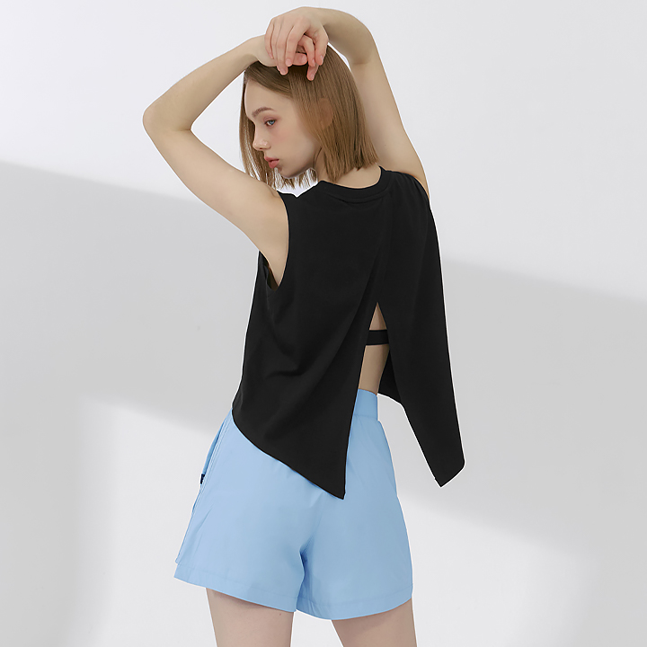 XFK2TE1104 Pima Bag Slit Sleeveless Black TOP