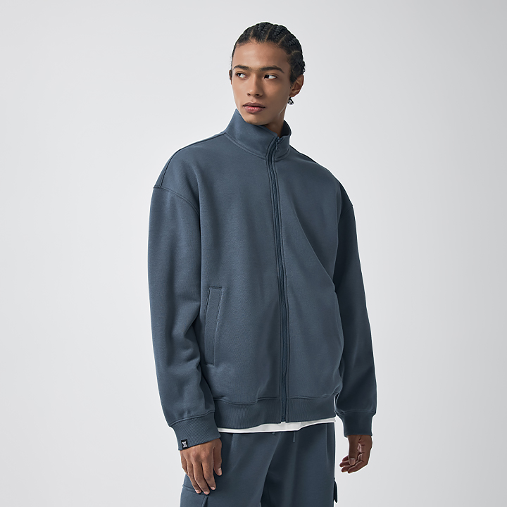 XMK4TC1106 Fine Cotton Men’s Fleece High-Neck Zip-Up Jacket top