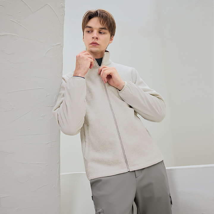 XMK4JL1201 Woven Mix Men's Fleece Zip-up Jacket TOP
