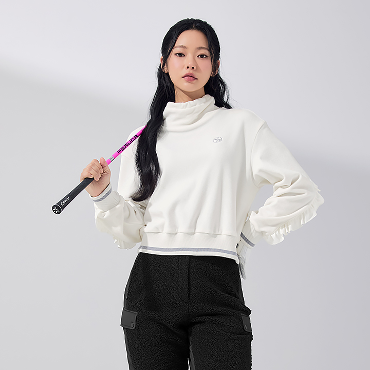 XFK4TU1201 Velour Ruffle Highneck Long TOP