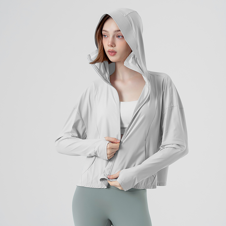 XFK2JL1003 Light cooling loose fit Crop Hood jacket Misty Gray TOP