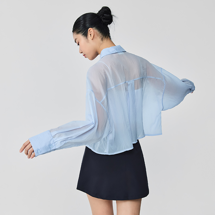 XFK2HC1104 light See-through look Crop Shirt bubble blue TOP 