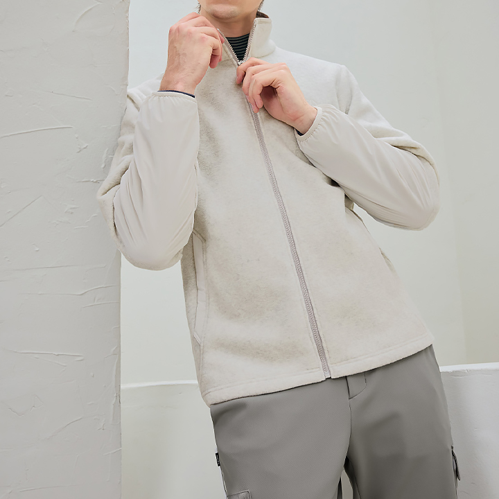 XMK4JL1201 Woven Mix Men's Fleece Zip-up Jacket TOP