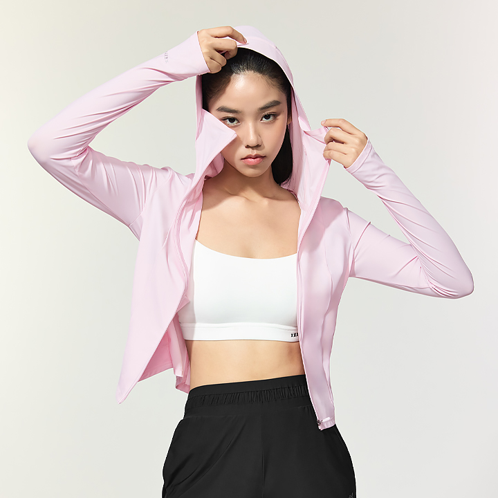 XFK2JL1004 Light Cooling Slim Fit Cropped Hoodie Jacket Sophia Pink top
