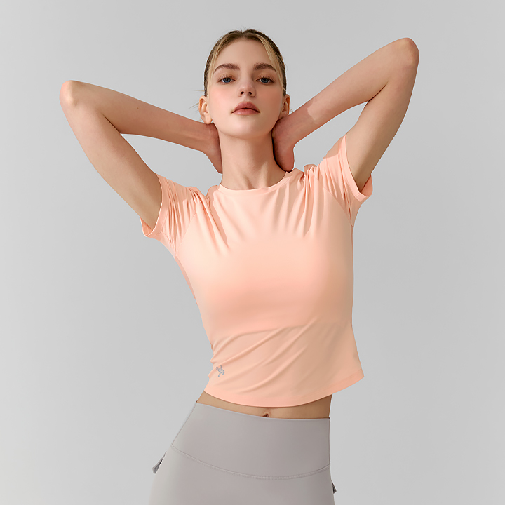 XFK1TS1005 Powermesh short sleeve Peach Sherbet TOP