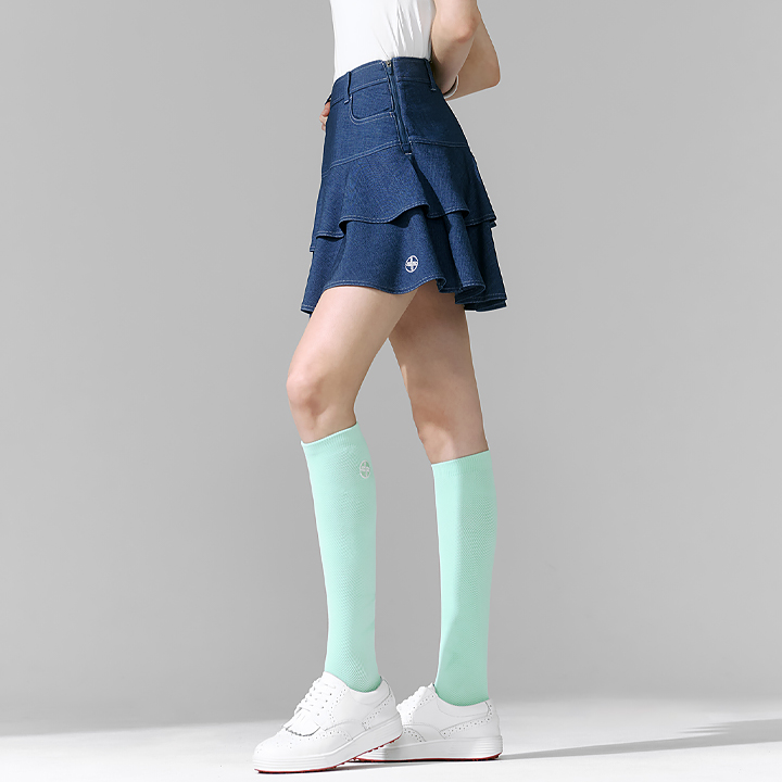 XFK2RK1202 Denim-like flounce Kyurot Skirt BOTTOM